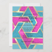 バルミツワーレイヤードスターズオブデイヴィッドターコイズピンク 招待状 (正面)