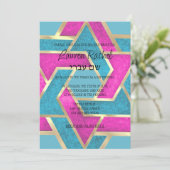 バルミツワーレイヤードスターズオブデイヴィッドターコイズピンク 招待状 (スタンド正面)