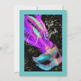 バルミツワー仮装ブラックピンクブルー招待状 招待状