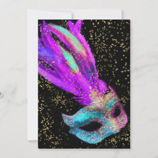 バルミツワー仮装ブラックピンクブルー 招待状 (裏面)