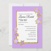 バルミツワー任意のカラーホワイトセンター金ゴールド星 招待状 (正面)