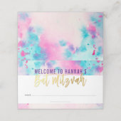 バルミツワー可愛いピンク色のパープルアクア金ゴールド水彩 プレイスカード (外部開封)