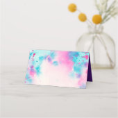 バルミツワー可愛いピンク色のパープルアクア金ゴールド水彩 プレイスカード (裏面)