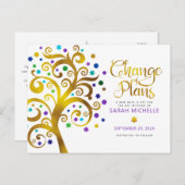 バルミツワー変更計画金ゴールドツリーのライフパープル インビテーションポストカード (正面/裏面)