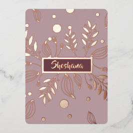 バルミツワー実在バラ金ゴールドモダンフローラ 箔招待状