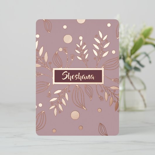 バルミツワー実在バラ金ゴールドモダンフローラ 箔招待状 (立ち正面)