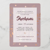 バルミツワー実在バラ金ゴールドモダンフローラ 箔招待状 (裏面)