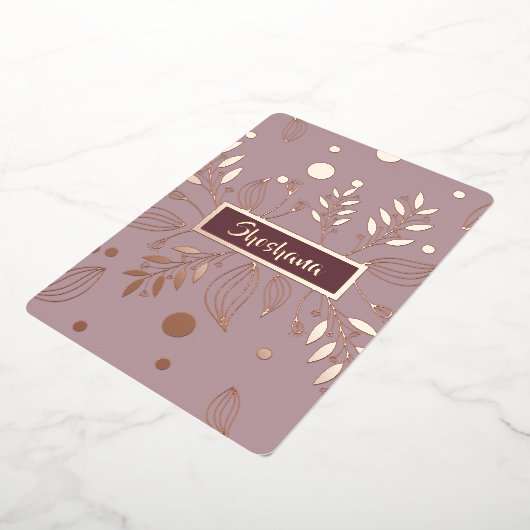 バルミツワー実在バラ金ゴールドモダンフローラ 箔招待状 (回転した状態)