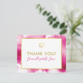 バルミツワー感謝していユー金ゴールドスターピンク水色 サンキューカード (スタンド正面)