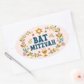 バルミツワー手描きフローラユダヤ人カスタマイズ 楕円形シール (封筒)