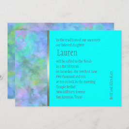 バルミツワー抽象デザインインターコイズシルバー 招待状