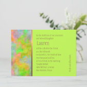 バルミツワー抽象デザインインライムグリーン 招待状 (スタンド正面)