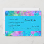 バルミツワー抽象芸術ターコイズブルーピンクアクア 招待状 (正面)