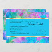 バルミツワー抽象芸術ターコイズブルーピンクアクア 招待状 (正面/裏面)