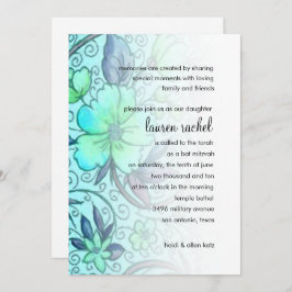 バルミツワー招待状スウィートフローラブルー 招待状