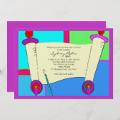 バルミツワー招待状ヘブライトーラピンクパープル 招待状 (正面/裏面)