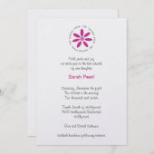 バルミツワー招待状ヘブライ語とピンクデイジー 招待状 (正面/裏面)