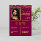 バルミツワー招待状ユダヤ人フォトカエレガントード 箔招待状 (立ち正面)