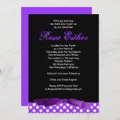 バルミツワー招待状ロージーパープルボウブラック 招待状 (正面/裏面)