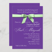 バルミツワー招待状任意の色とグリーンボウ 招待状 (正面/裏面)