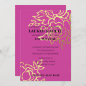 バルミツワー招待状金ゴールドフローラオン任意の色 招待状 (正面/裏面)