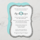 バルミツワー招待状 |シルバーフェイクグリッター 招待状 (正面/裏面)