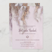 バルミツワー招待状|バラ金ゴールド 招待状 (正面/裏面)