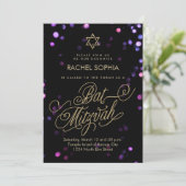 バルミツワー招待状 |紫エレガントと金ゴールド 招待状 (スタンド正面)