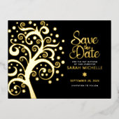 バルミツワー救デイトツリーオブライフ黒金ゴールド 箔招待状ポストカード (正面)