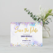 バルミツワー救伊達紫水彩実在金ゴールド 箔招待状ポストカード (立ち正面)