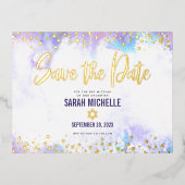 バルミツワー救伊達紫水彩実在金ゴールド 箔招待状ポストカード (正面)