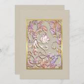 バルミツワー数々の「エンボス」ダマスク招待状 招待状 (正面/裏面)