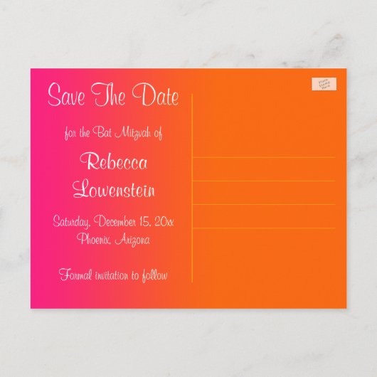 バルミツワー日付はがきを保存 – Chalkboard 案内ポストカード (裏面)