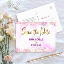 バルミツワー日付金ゴールドをピンクの水色で保存