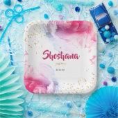 バルミツワー水彩グリッターピンクパープル ペーパープレート (パーティー)