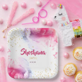 バルミツワー水彩グリッターピンクパープル ペーパープレート (パーティー)