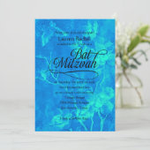 バルミツワー水彩花アクア&ターコイズ 招待状 (スタンド正面)