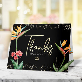 バルミツワー熱帯フローラウォーターカラーブラック金ゴールド サンキューカード