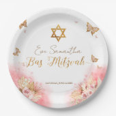 バルミツワー紙プレート |ピンク赤面蝶 ペーパープレート (正面)