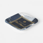 バルミツワー紙プレート | 水彩抽象芸術青 ペーパープレート (傾斜あり)