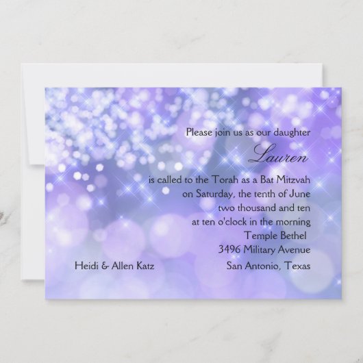 バルミツワー紫と青の輝き 招待状 (正面)
