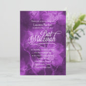 バルミツワー紫の水彩花 招待状 (スタンド正面)