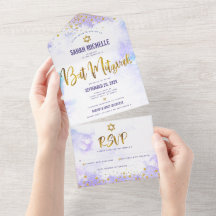 バルミツワー紫の水色金ゴールド モダン