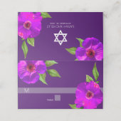 バルミツワー紫はっきりしたモダンフローラ水色 プレイスカード (外部開封)