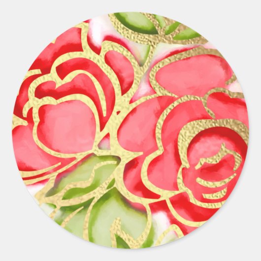 バルミツワー絵を描ウォーターカラーレッドローズ ラウンドシール (正面)