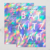 バルミツワー虹色ウルトラモダンQRコードRSVP 招待状 (正面/裏面)