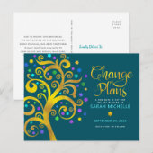 バルミツワー計画の変更金ゴールドツリー・オブ・ライフティール（緑がかった色） インビテーションポストカード (正面/裏面)