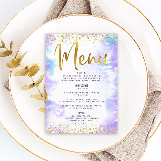 バルミツワー金ゴールドグリッターホイルパープルウォーター色 メニュー