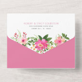 バルミツワー金ゴールドスクリプトピンクフローラ水色 オールインワン招待状 (裏面)