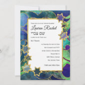 バルミツワー金ゴールドスターウォーターカラー抽象芸術 招待状 (正面)